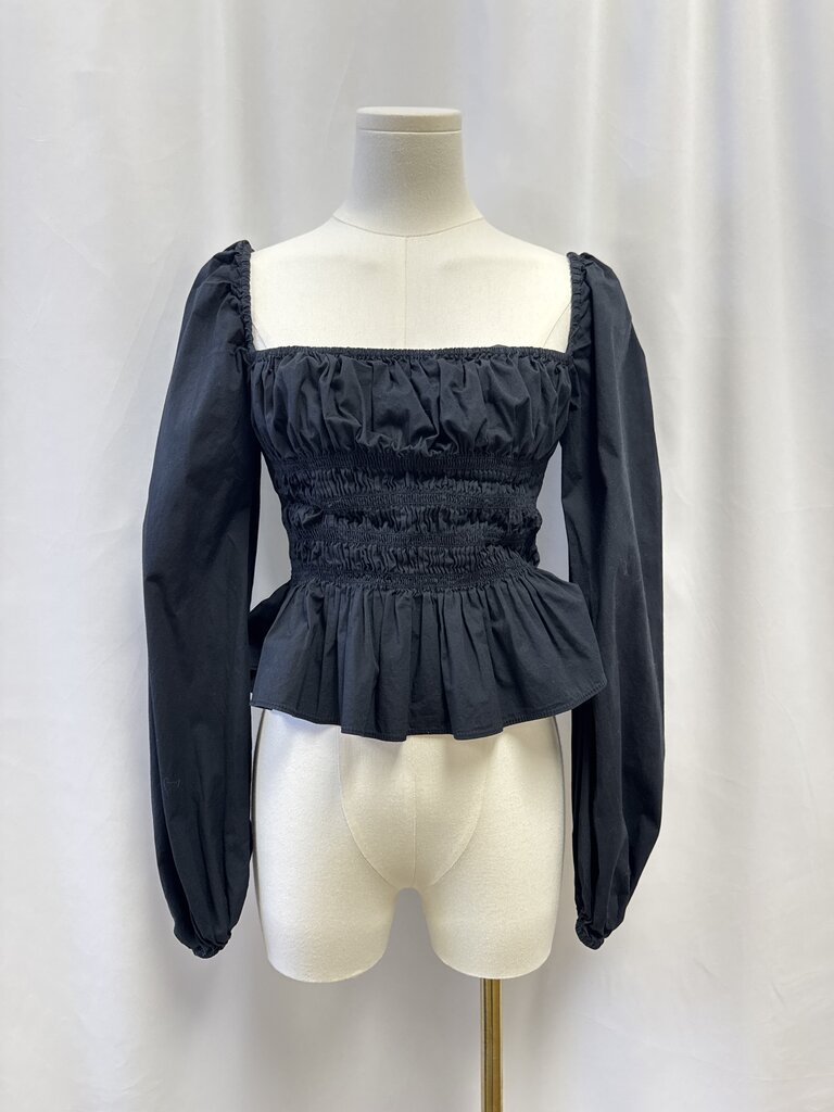 Staud Black Smocked Top
