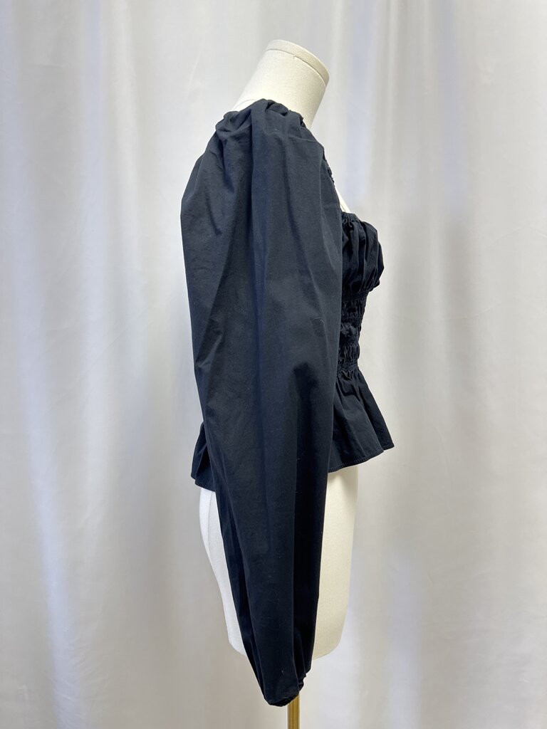 Staud Black Smocked Top