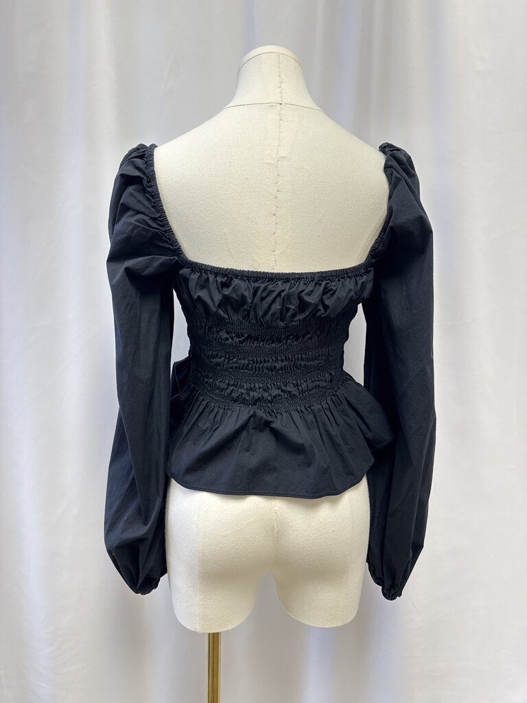 Staud Black Smocked Top