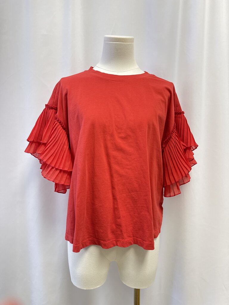 alice + olivia Red Ruffle Sleeve Tee