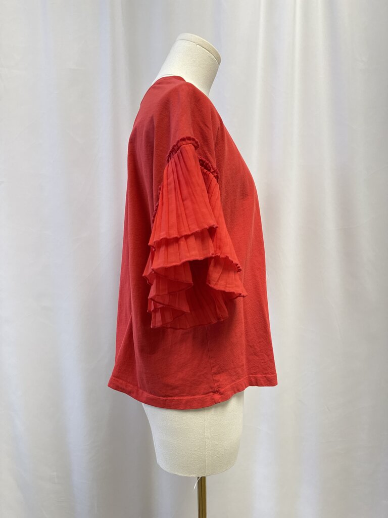 alice + olivia Red Ruffle Sleeve Tee