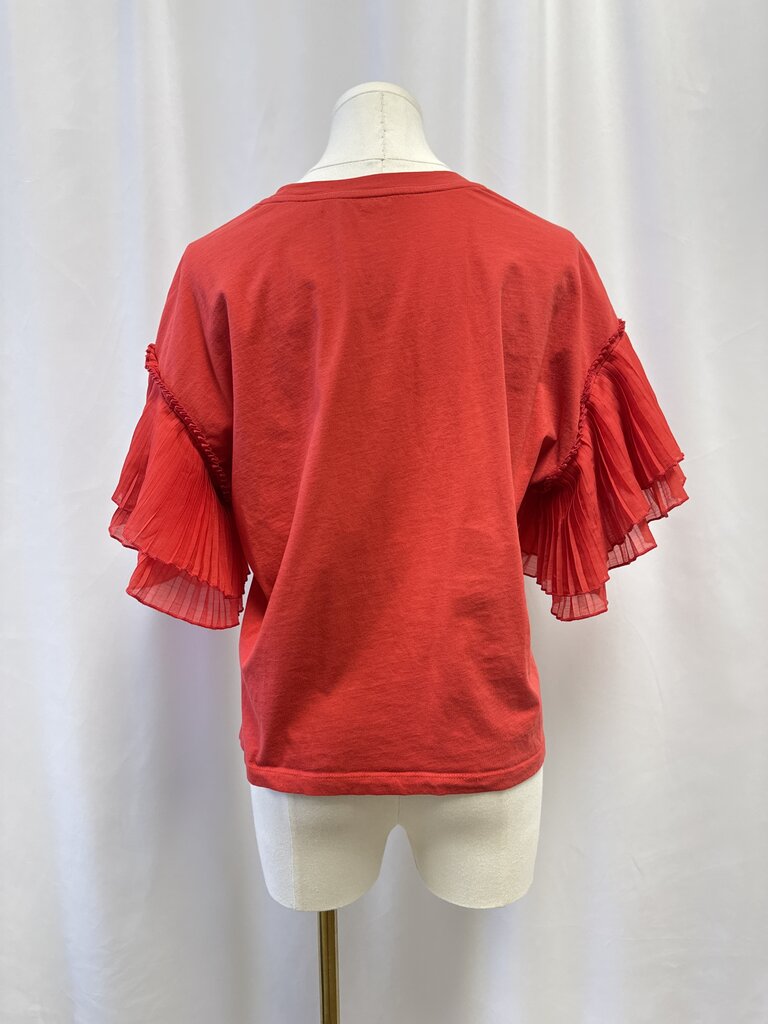 alice + olivia Red Ruffle Sleeve Tee