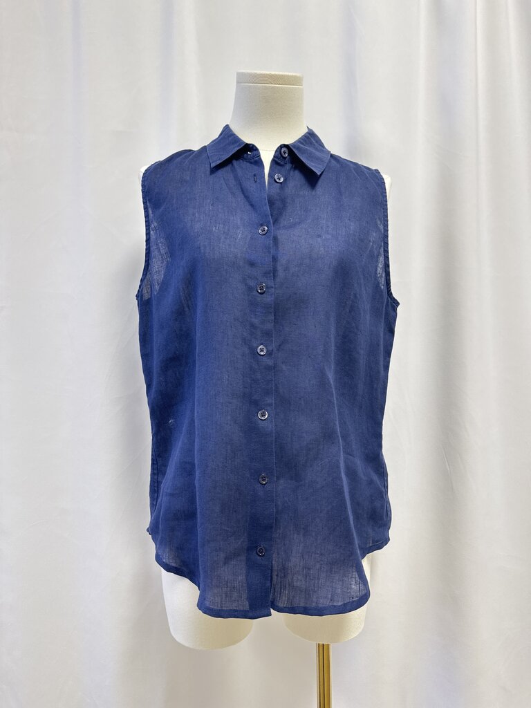 Eqiupment Femme Blue Linen Sleeveless Top