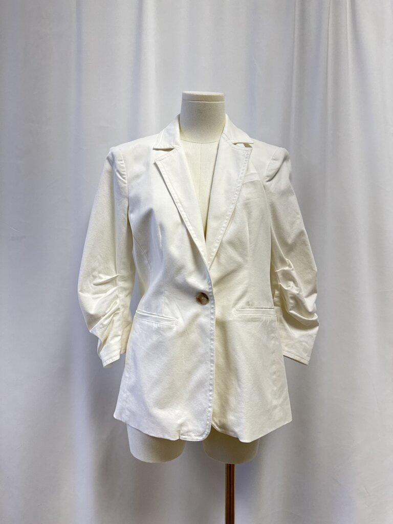 Cinq a Sept White Ruched Sleeve Blazer