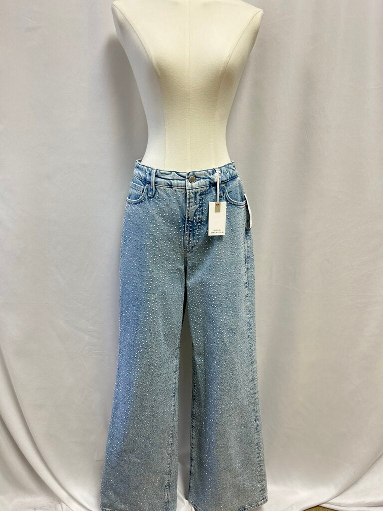 Good American Blue Straight Leg Studded Jean NWT