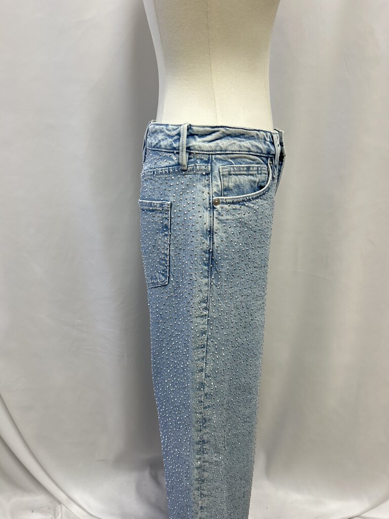 Good American Blue Straight Leg Studded Jean NWT