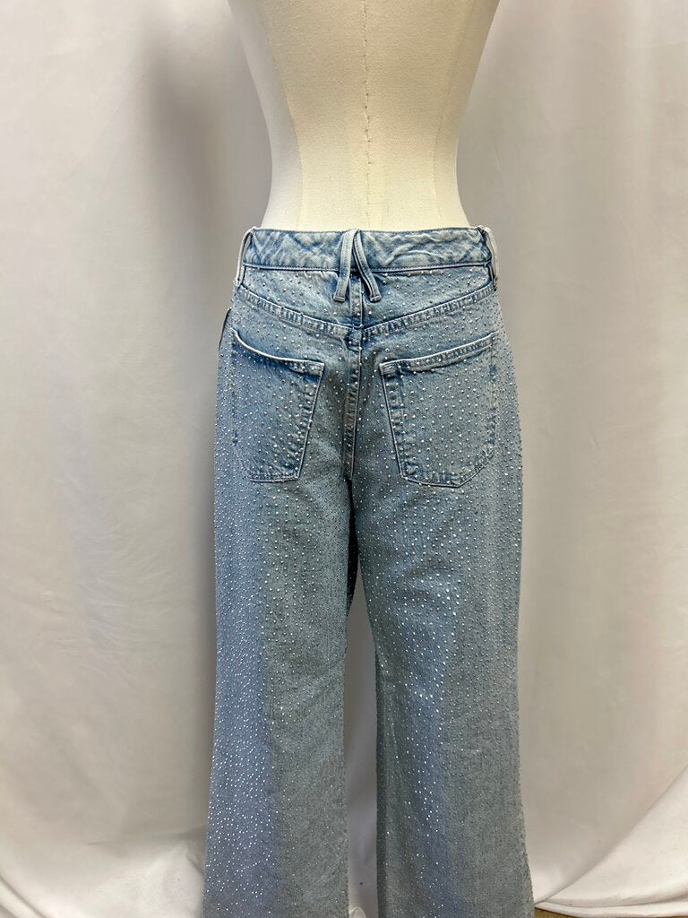 Good American Blue Straight Leg Studded Jean NWT