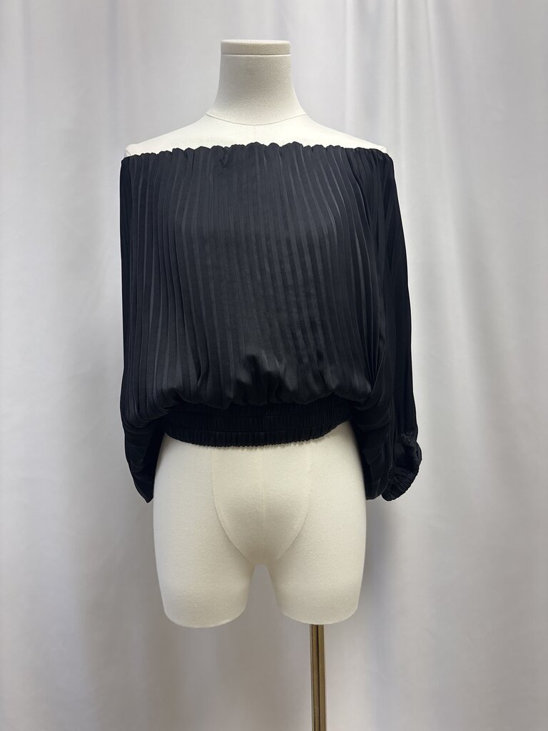 A.L.C. Black Pleated Off the Shoulder Top