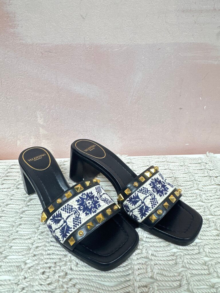 Valentino Rockstud Tapestry Block Heel Sandal