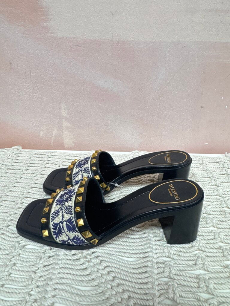 Valentino Rockstud Tapestry Block Heel Sandal
