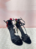 Dolce & Gabbana Black Satin Rose Embellished Heels