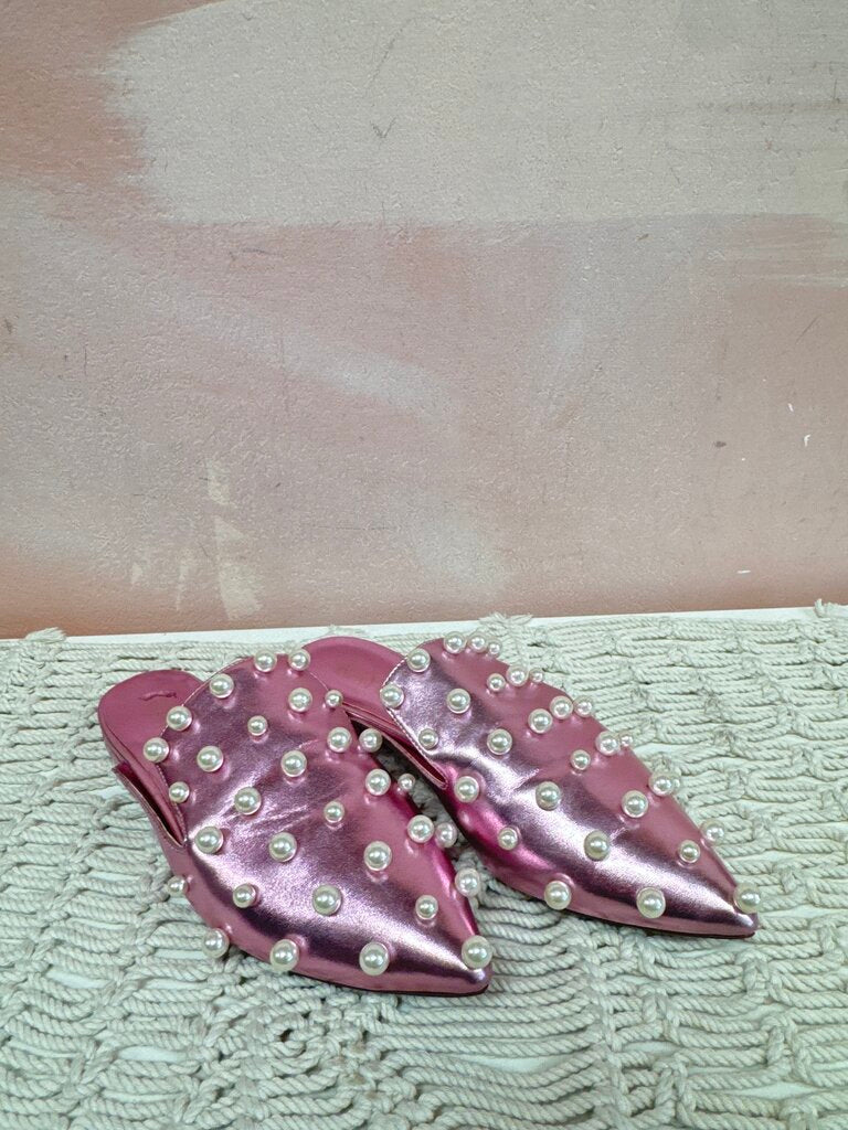 Raye Pink Metallic Pearl Embellished Slide