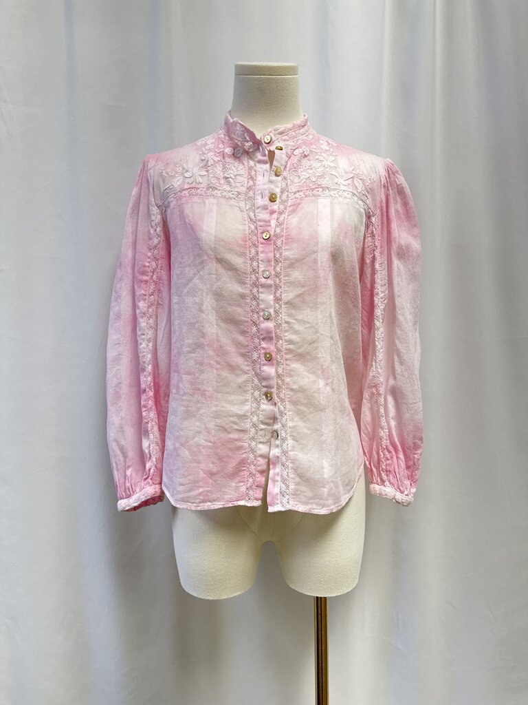 LoveShackFancy Pink Tie Dye Embroidered Blouse