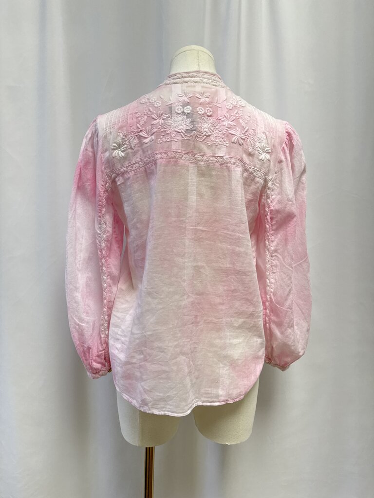 LoveShackFancy Pink Tie Dye Embroidered Blouse