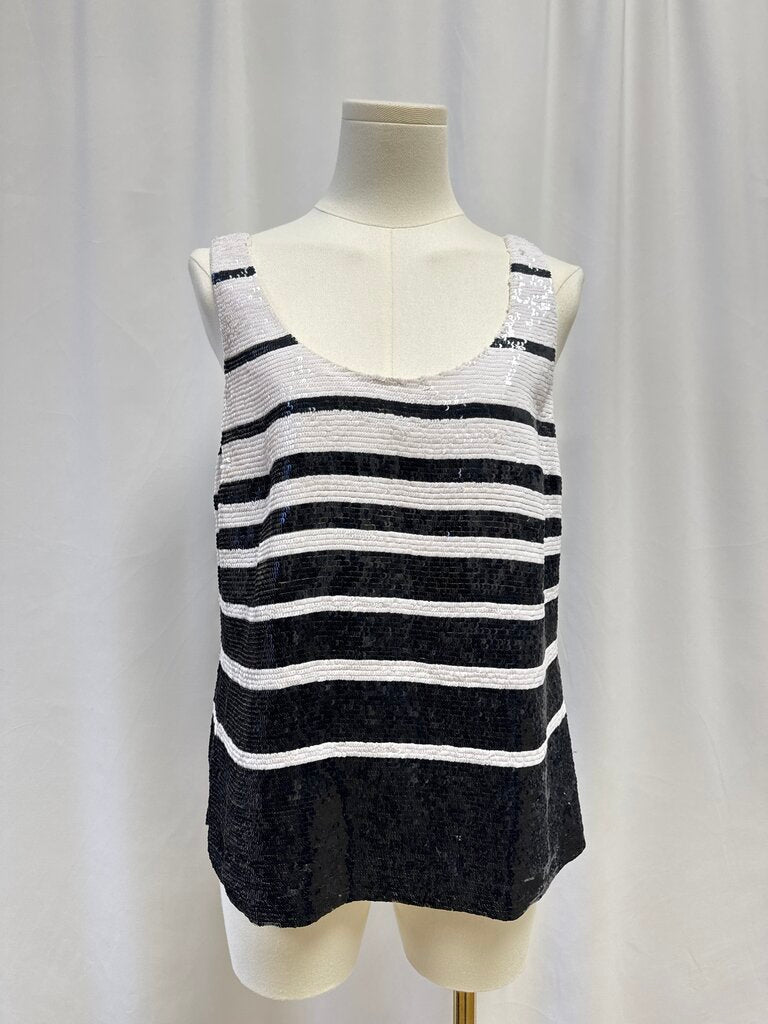 Ralph Lauren Black and White Striped Sequin Tank