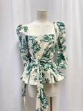 Cara Cara Green Toile Puff Sleeve Top