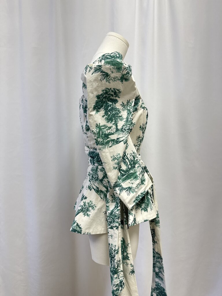 Cara Cara Green Toile Puff Sleeve Top