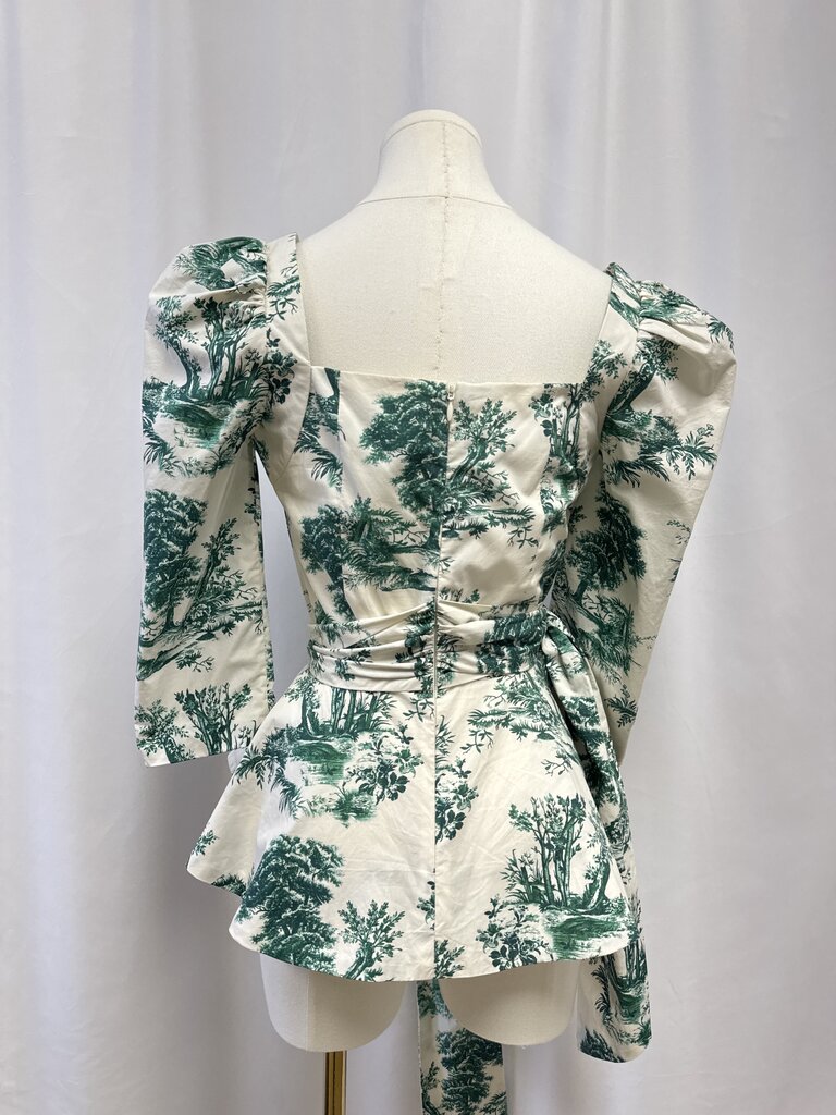 Cara Cara Green Toile Puff Sleeve Top
