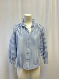 Veronica Beard Blue Striped RUffle Collar Top