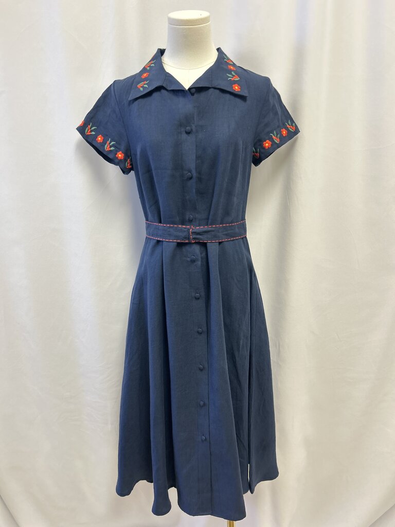 Kule x Fanm Mon Blue Linen Belted Dress