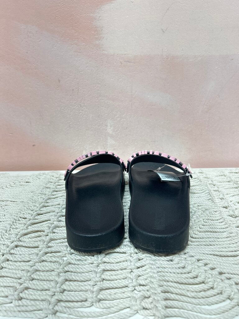 Moschino Black and Pink Logo Slides w/Box