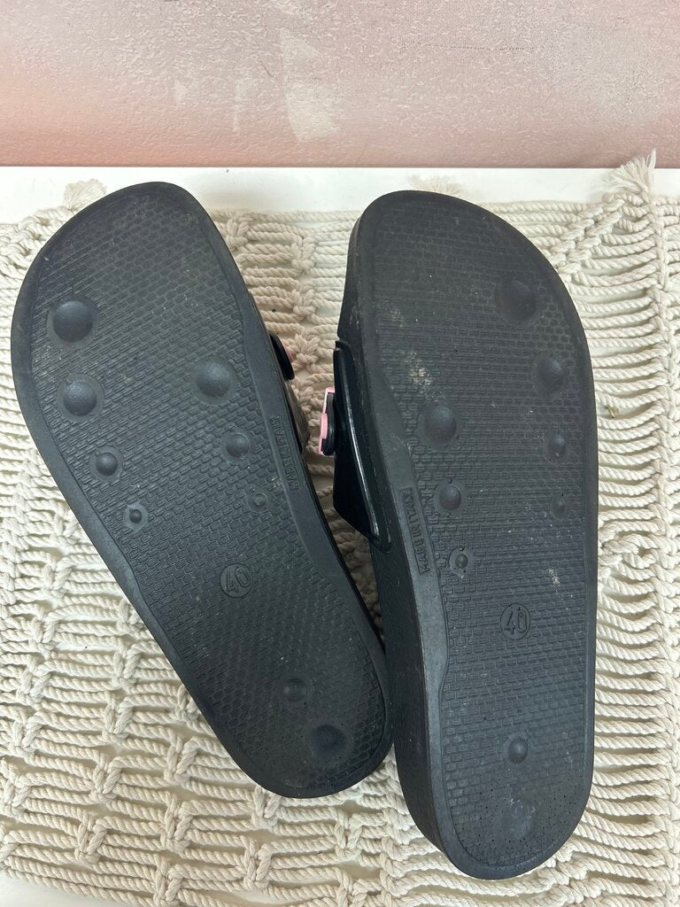 Moschino Black and Pink Logo Slides w/Box