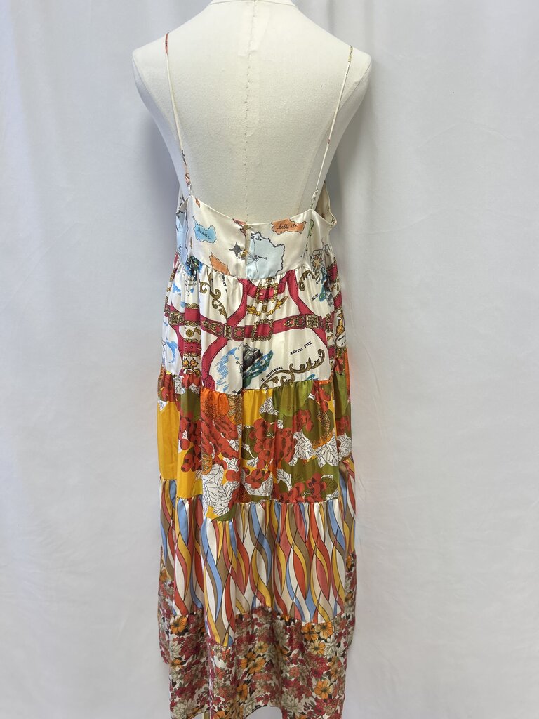 La Prestic Ouiston Yellow Maps Printed Silk Dress