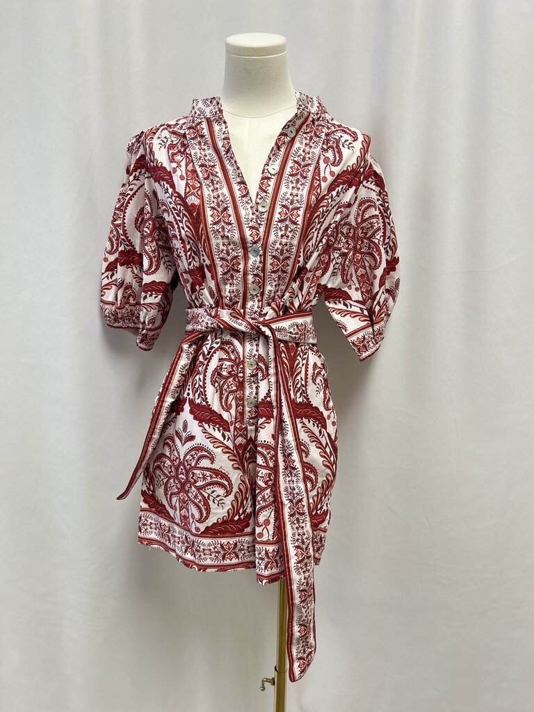 Farm Rio Mraoon Paisley Puff Sleeve Romper