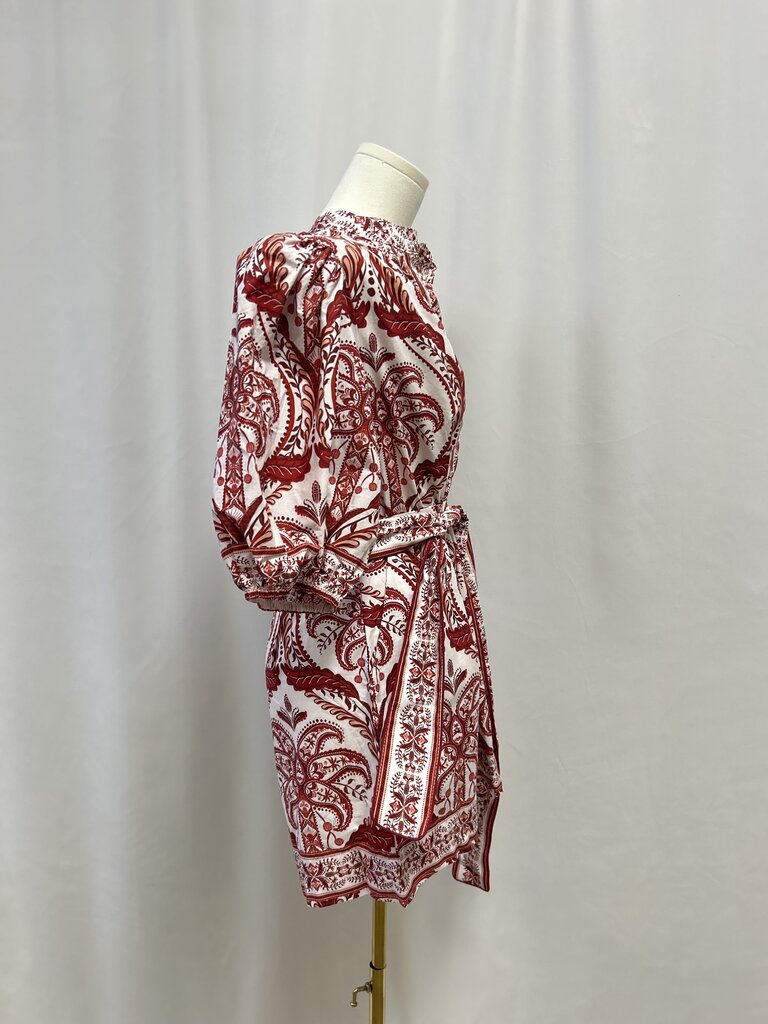 Farm Rio Mraoon Paisley Puff Sleeve Romper