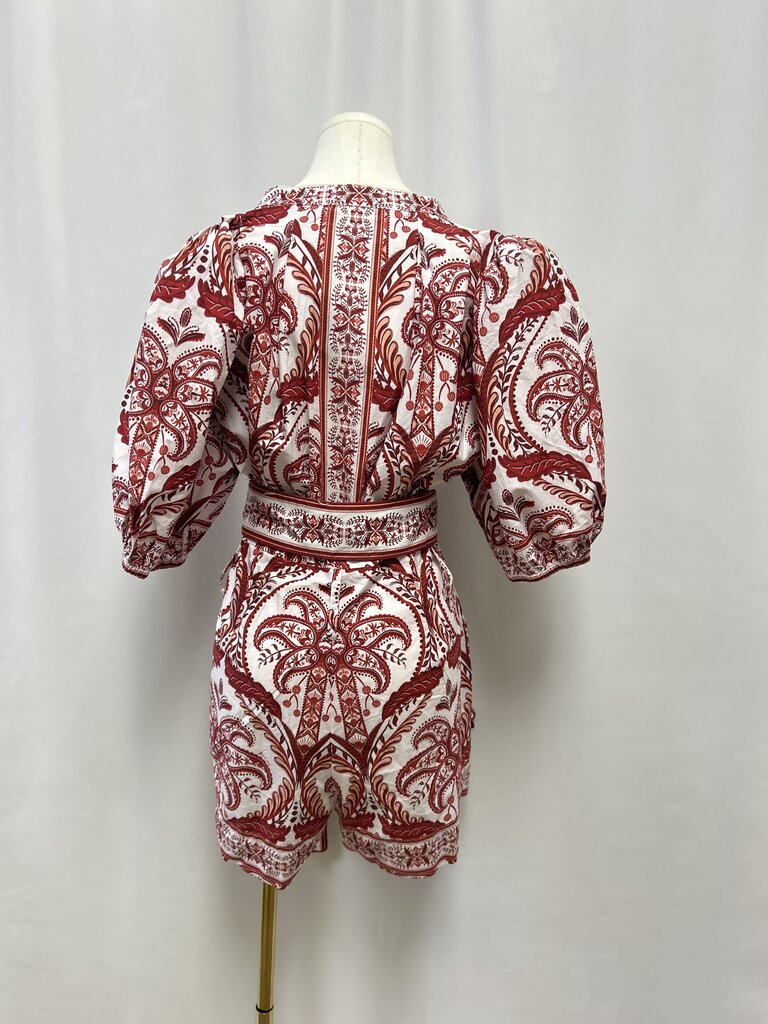Farm Rio Mraoon Paisley Puff Sleeve Romper
