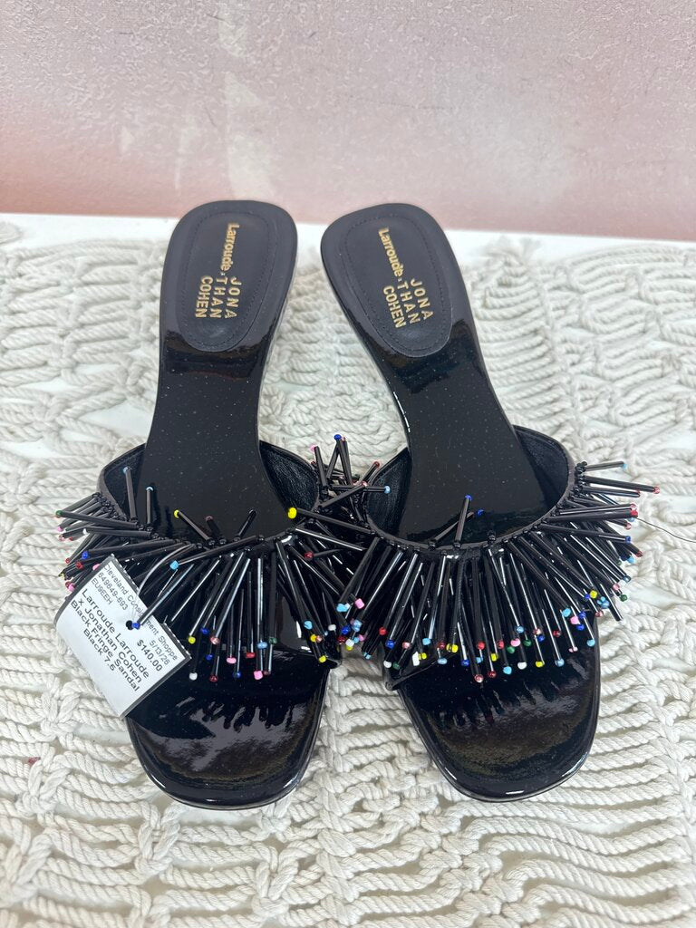Larroude x Jonathan Cohen Black Fringe Sandal