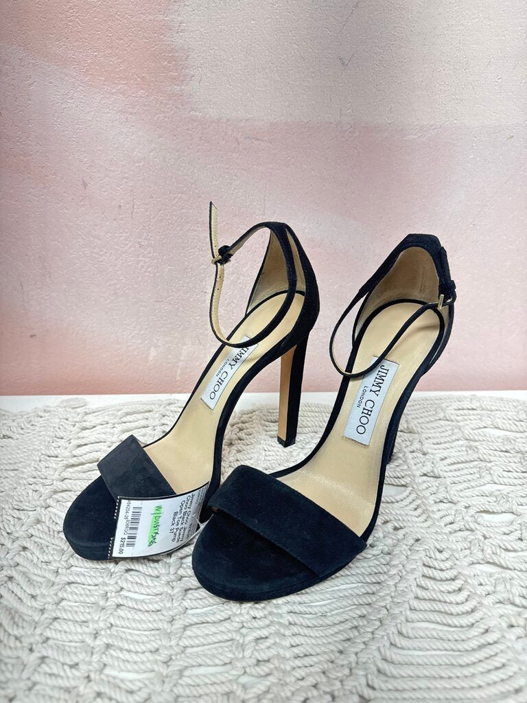 Jimmy Choo Black Suede Open Toe Pump