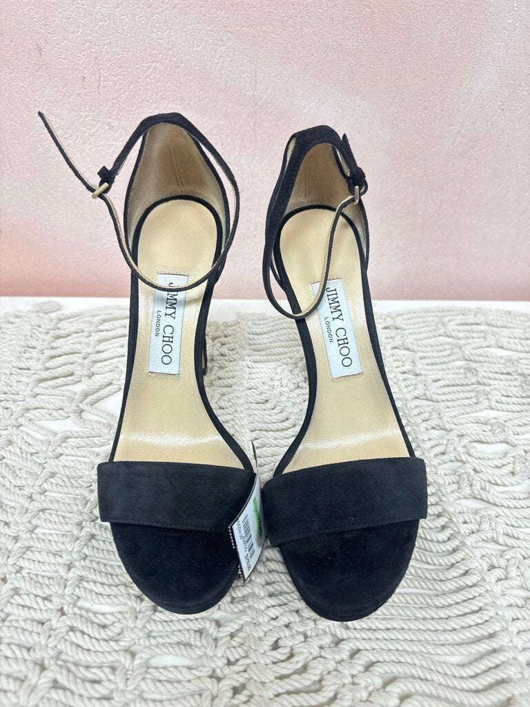 Jimmy Choo Black Suede Open Toe Pump