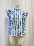 Veronica Beard Blue Floral and Lace Top