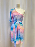 Mumu Pastel One Shoulder Belted Dress