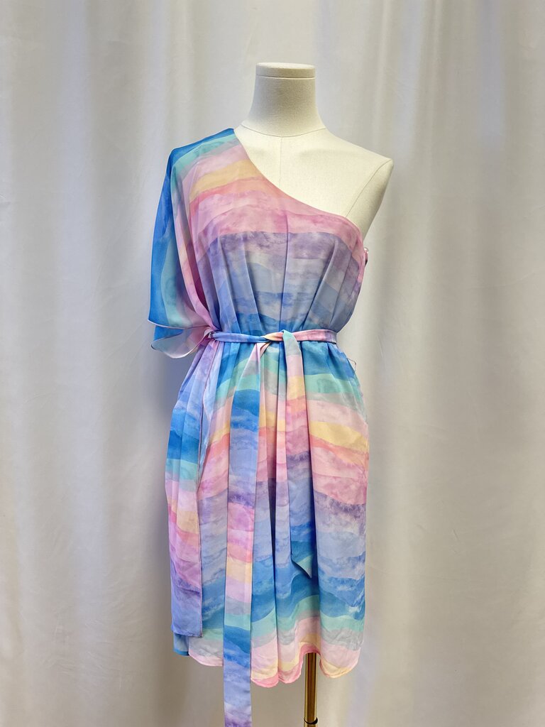 Mumu Pastel One Shoulder Belted Dress
