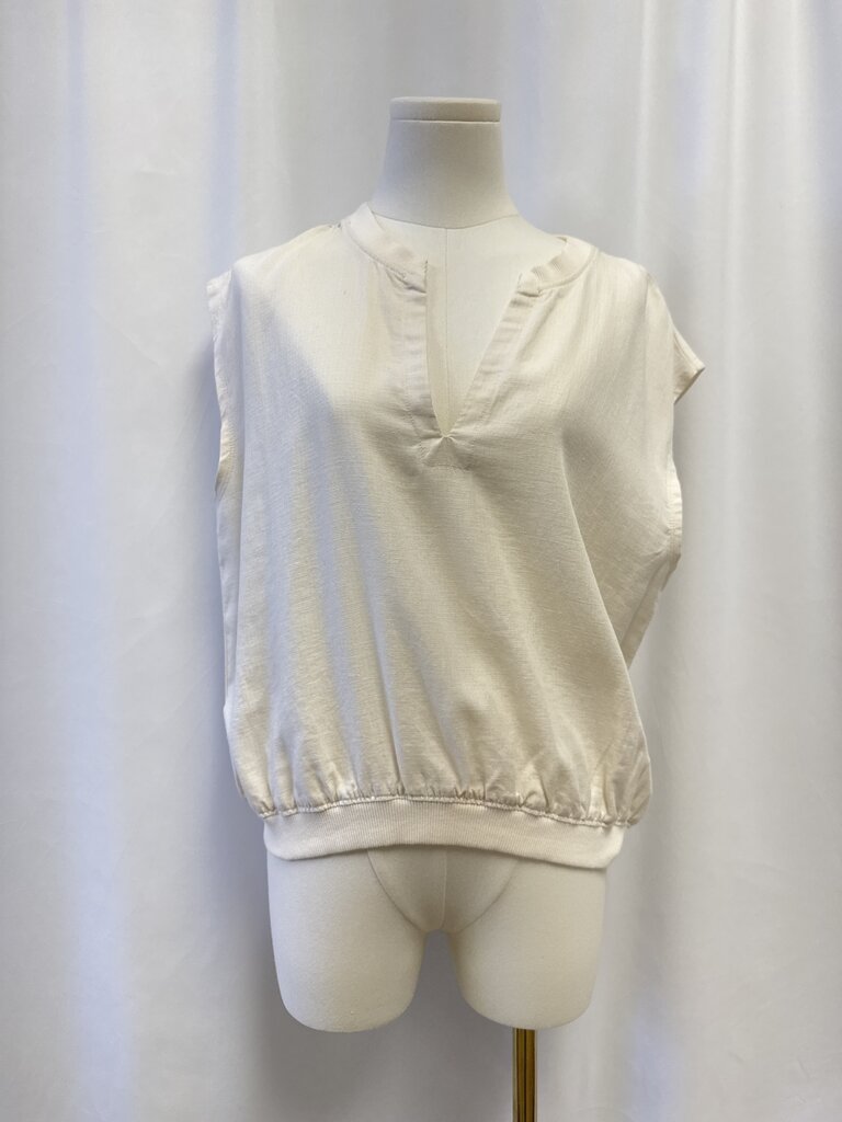 Splendid Ecru Linen Banded Bottom Top