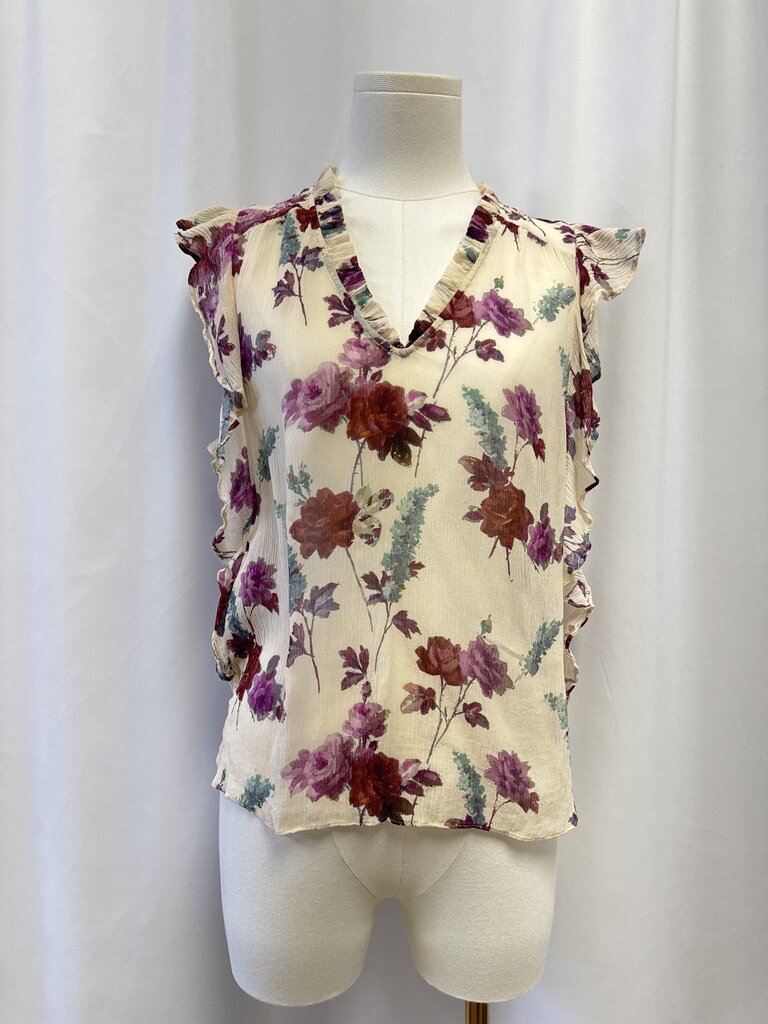 Paige Beige Floral Ruffle Top