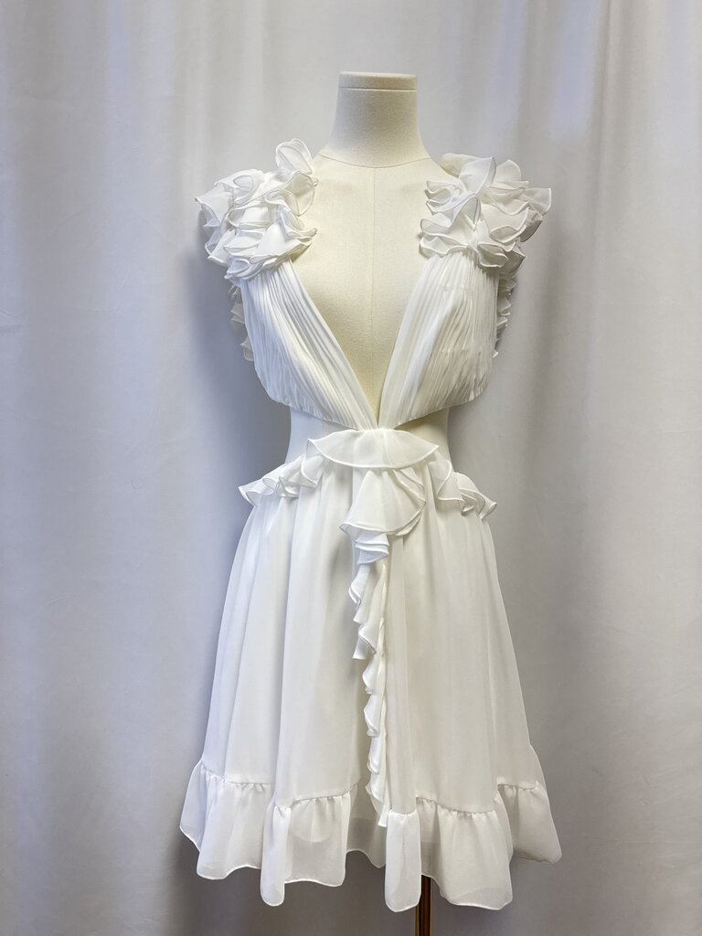 Ieena for MacDuggal White Ruffle Mini Dress