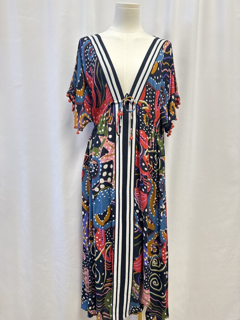 Farm Rio Black Printed Pom Pom Dress
