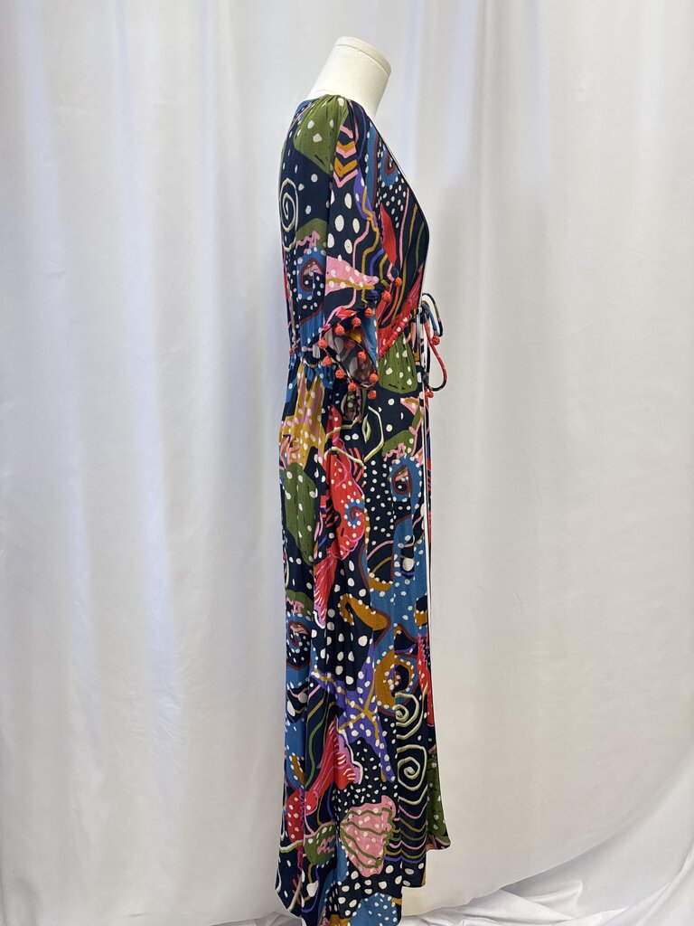 Farm Rio Black Printed Pom Pom Dress
