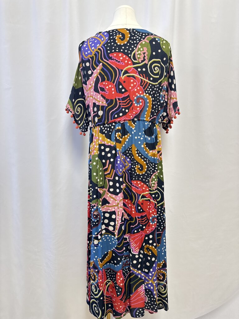 Farm Rio Black Printed Pom Pom Dress