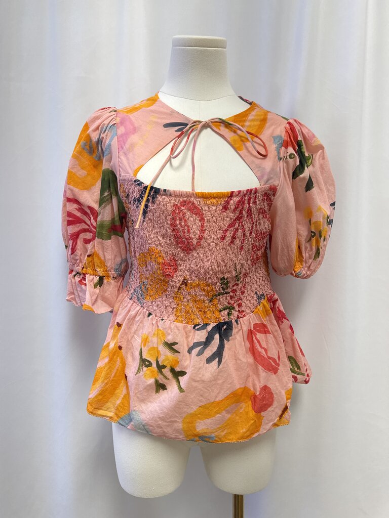 Farm Rio Pink Fruit Print Smocked Top