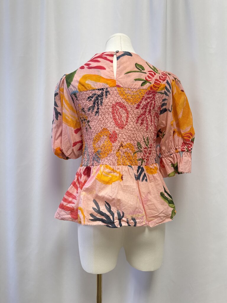 Farm Rio Pink Fruit Print Smocked Top