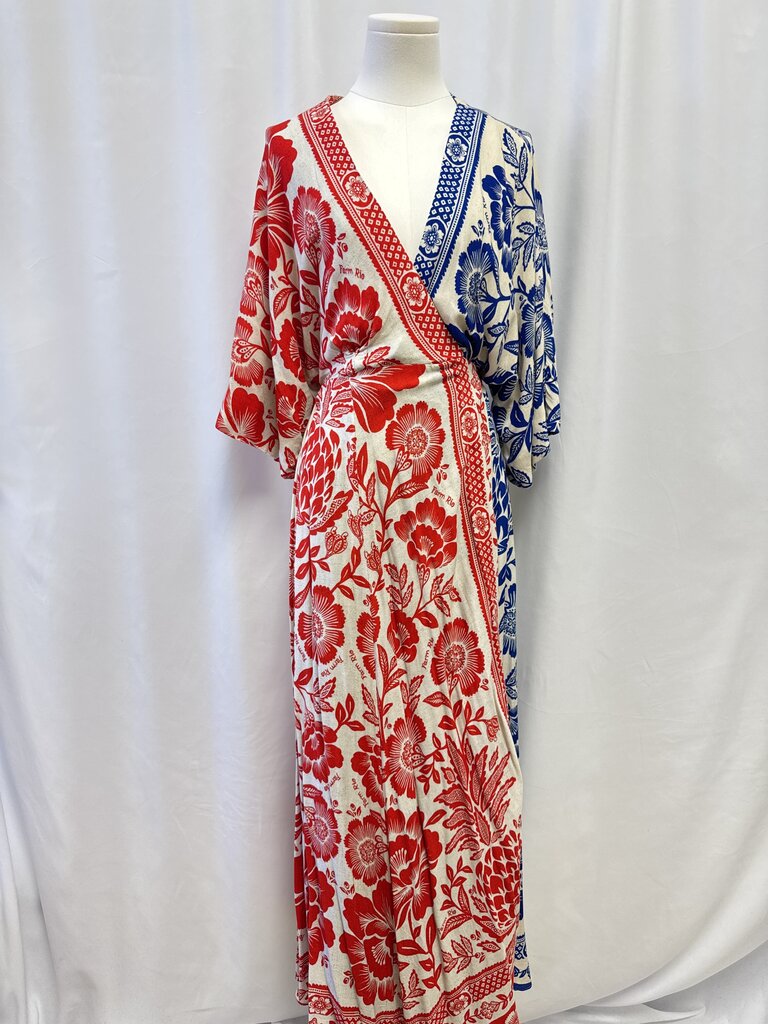 Farm Rio Red White and Blue Floral Wrap Dress