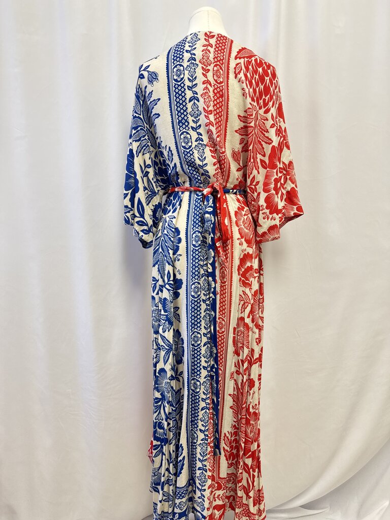 Farm Rio Red White and Blue Floral Wrap Dress