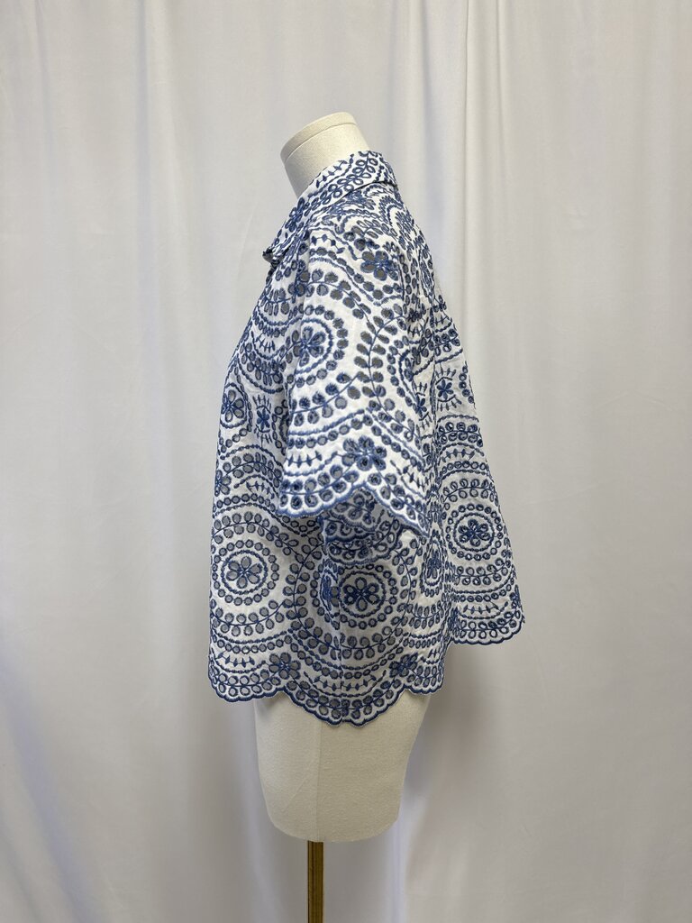 Misa Blue and White Eyelet Button Up NWT