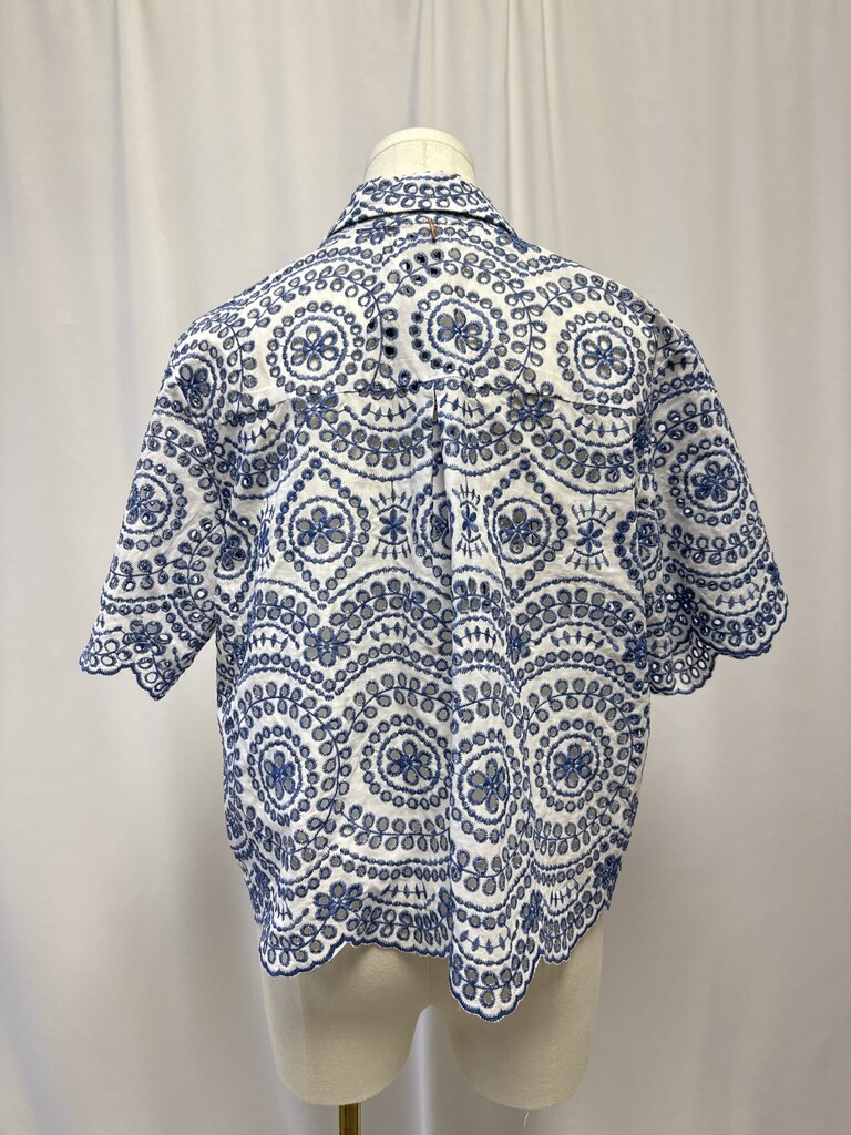 Misa Blue and White Eyelet Button Up NWT