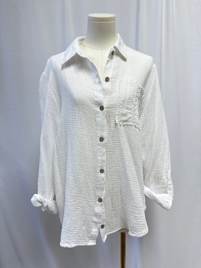 Ocean Drive White Gauze Button Up