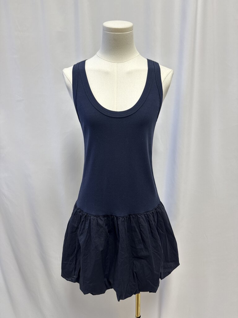 Velvet Navy Ribbed Bubble Skirt Dress